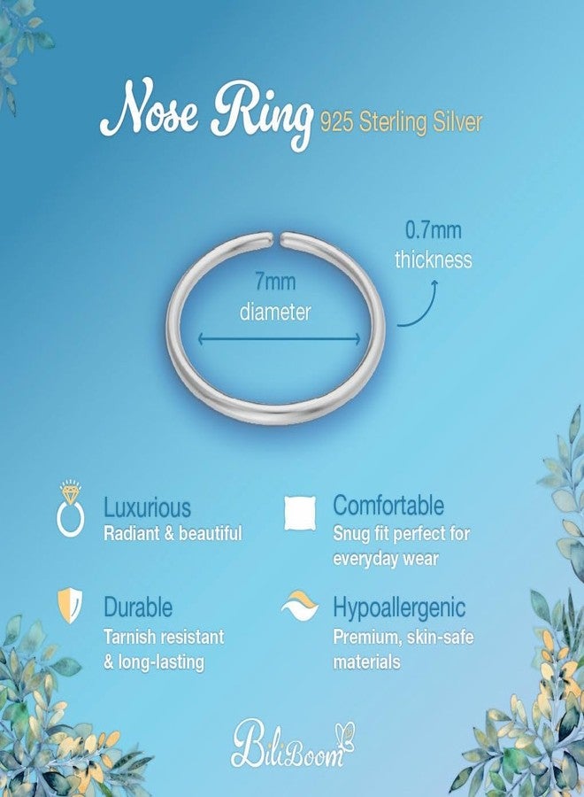 BILIBOOM Thin Sterling Silver Nose Ring - 22 Gauge Tiny Handmade Nose Hoop Ring Silver Snug - 925 Sterling Silver Nose Piercing For Women - Elegant Design - Comes with Gift Packaging - Image 5